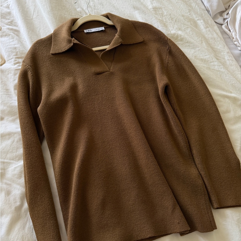 Zara Chestnut Brown Polo Knit Top